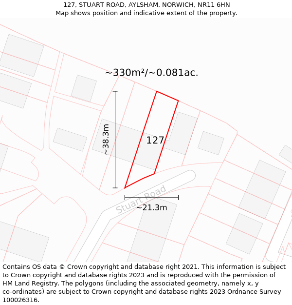 127, STUART ROAD, AYLSHAM, NORWICH, NR11 6HN: Plot and title map