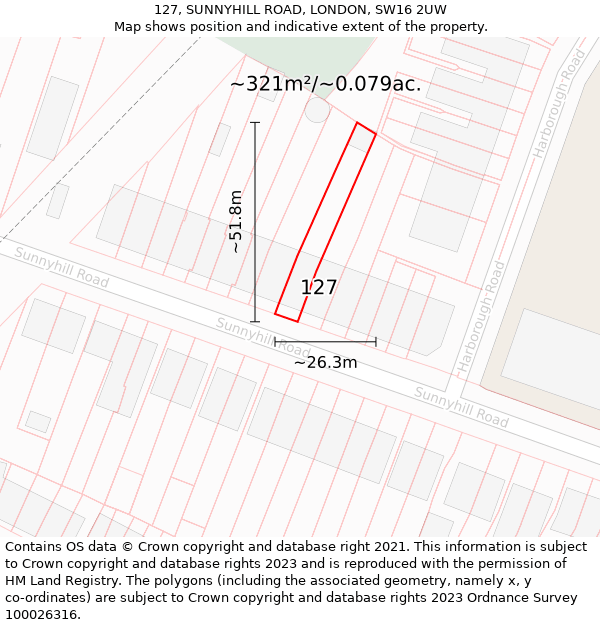 127, SUNNYHILL ROAD, LONDON, SW16 2UW: Plot and title map