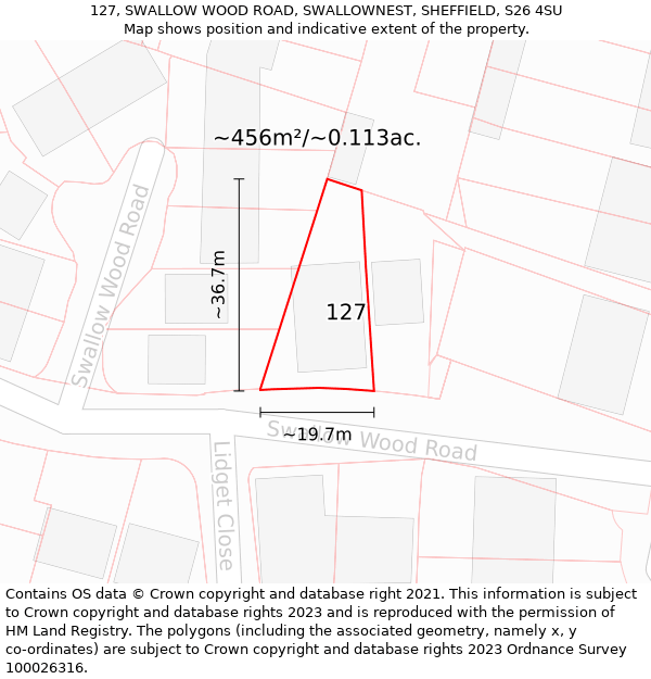 127, SWALLOW WOOD ROAD, SWALLOWNEST, SHEFFIELD, S26 4SU: Plot and title map