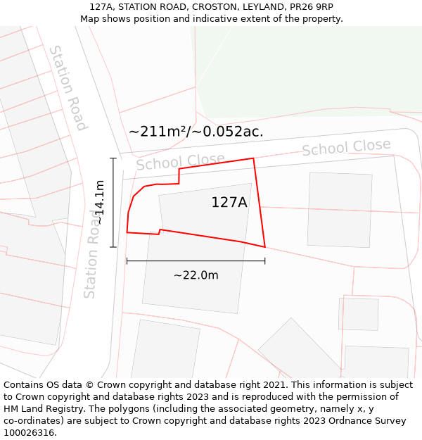 127A, STATION ROAD, CROSTON, LEYLAND, PR26 9RP: Plot and title map