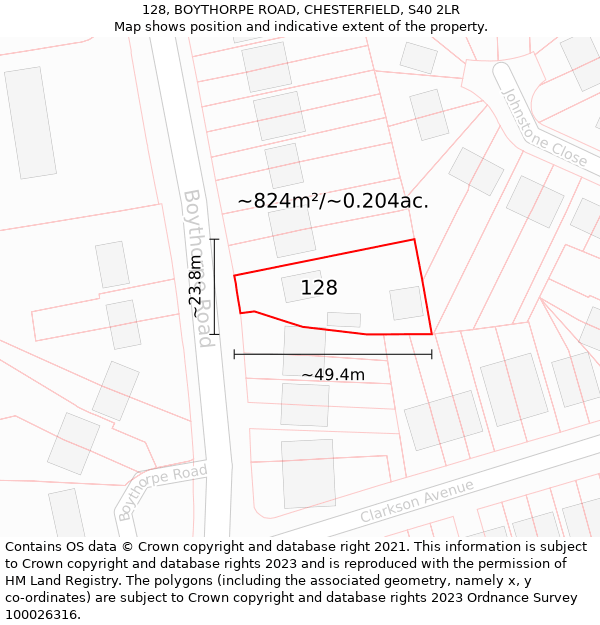 128, BOYTHORPE ROAD, CHESTERFIELD, S40 2LR: Plot and title map