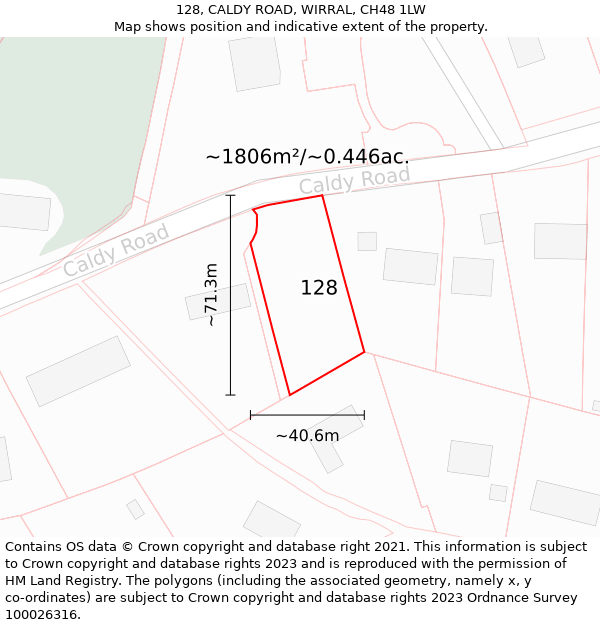 128, CALDY ROAD, WIRRAL, CH48 1LW: Plot and title map