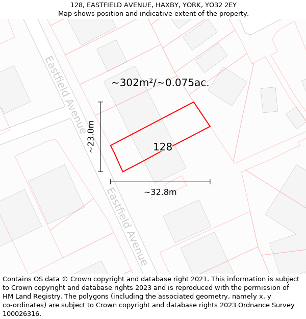 128, EASTFIELD AVENUE, HAXBY, YORK, YO32 2EY: Plot and title map