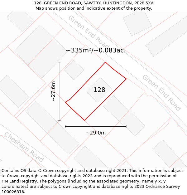 128, GREEN END ROAD, SAWTRY, HUNTINGDON, PE28 5XA: Plot and title map