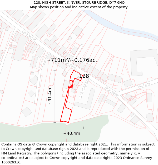 128, HIGH STREET, KINVER, STOURBRIDGE, DY7 6HQ: Plot and title map