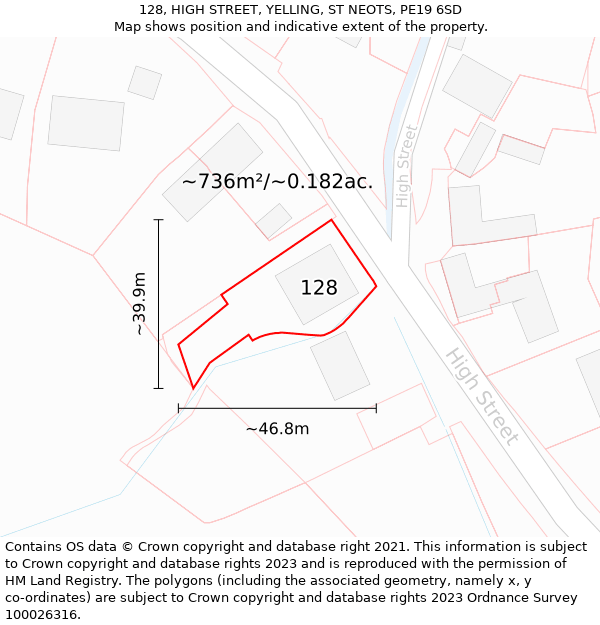 128, HIGH STREET, YELLING, ST NEOTS, PE19 6SD: Plot and title map