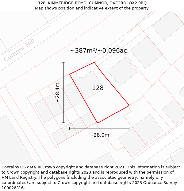 128, KIMMERIDGE ROAD, CUMNOR, OXFORD, OX2 9RQ: Plot and title map