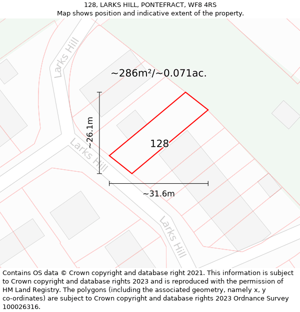 128, LARKS HILL, PONTEFRACT, WF8 4RS: Plot and title map