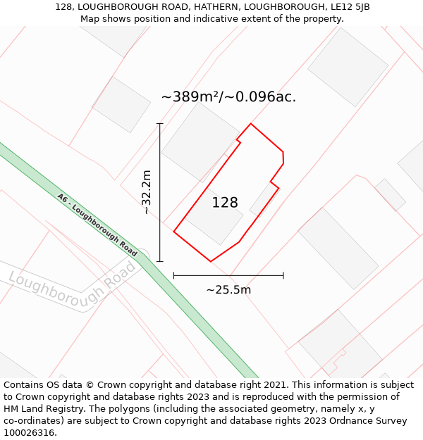 128, LOUGHBOROUGH ROAD, HATHERN, LOUGHBOROUGH, LE12 5JB: Plot and title map