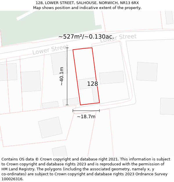 128, LOWER STREET, SALHOUSE, NORWICH, NR13 6RX: Plot and title map