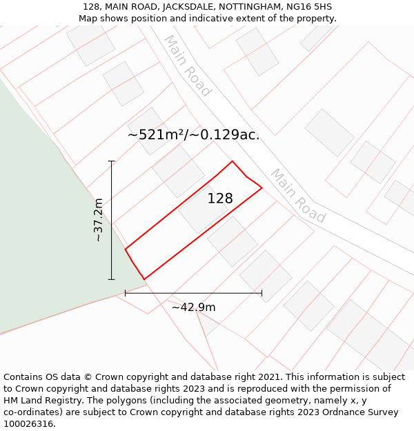 128, MAIN ROAD, JACKSDALE, NOTTINGHAM, NG16 5HS: Plot and title map