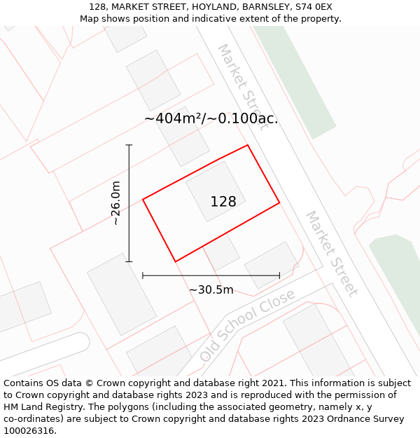 128, MARKET STREET, HOYLAND, BARNSLEY, S74 0EX: Plot and title map