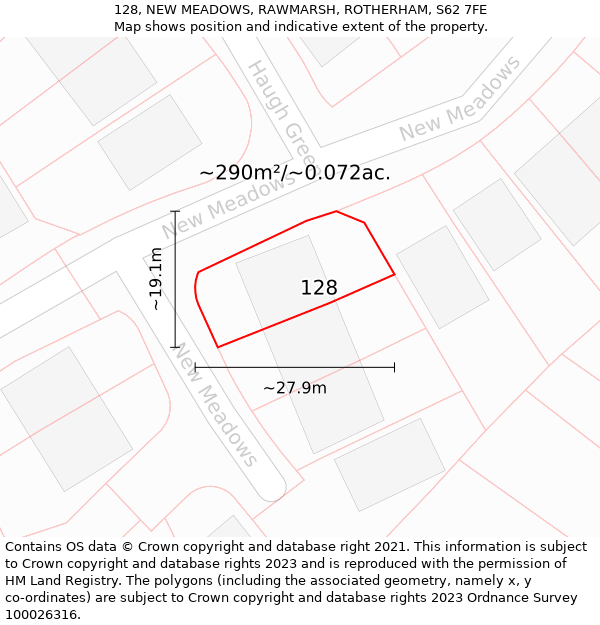 128, NEW MEADOWS, RAWMARSH, ROTHERHAM, S62 7FE: Plot and title map