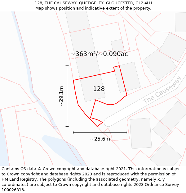 128, THE CAUSEWAY, QUEDGELEY, GLOUCESTER, GL2 4LH: Plot and title map