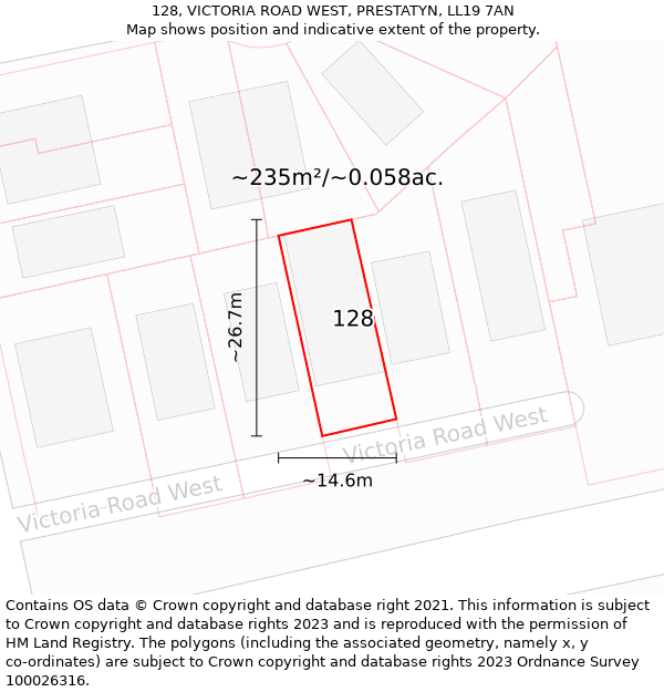 128, VICTORIA ROAD WEST, PRESTATYN, LL19 7AN: Plot and title map