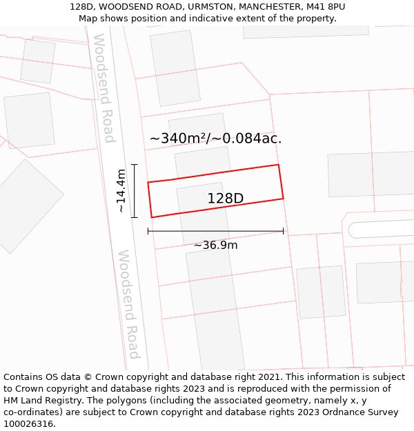 128D, WOODSEND ROAD, URMSTON, MANCHESTER, M41 8PU: Plot and title map