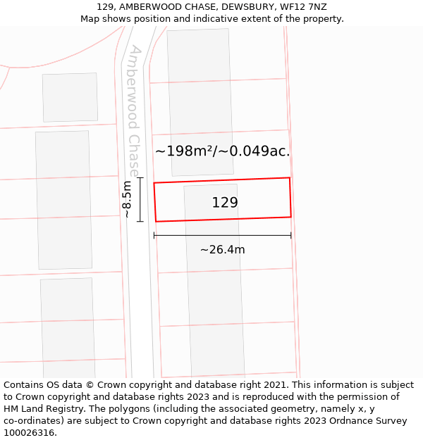 129, AMBERWOOD CHASE, DEWSBURY, WF12 7NZ: Plot and title map