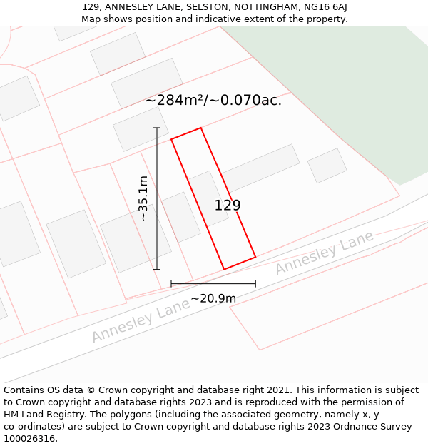 129, ANNESLEY LANE, SELSTON, NOTTINGHAM, NG16 6AJ: Plot and title map