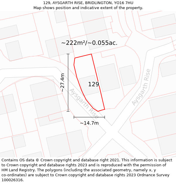 129, AYSGARTH RISE, BRIDLINGTON, YO16 7HU: Plot and title map