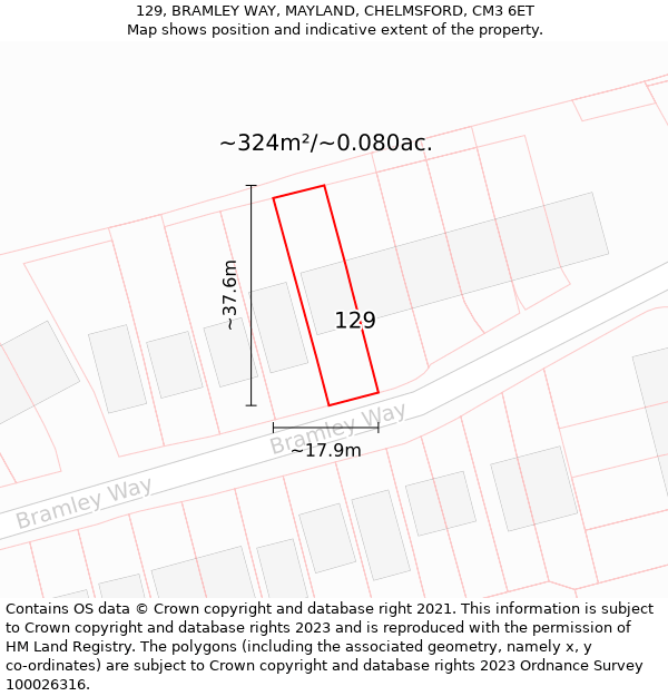 129, BRAMLEY WAY, MAYLAND, CHELMSFORD, CM3 6ET: Plot and title map
