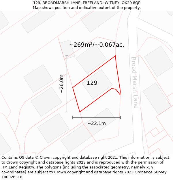 129, BROADMARSH LANE, FREELAND, WITNEY, OX29 8QP: Plot and title map