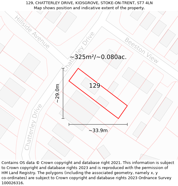 129, CHATTERLEY DRIVE, KIDSGROVE, STOKE-ON-TRENT, ST7 4LN: Plot and title map