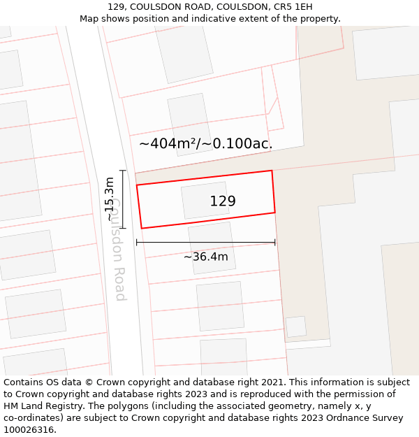 129, COULSDON ROAD, COULSDON, CR5 1EH: Plot and title map