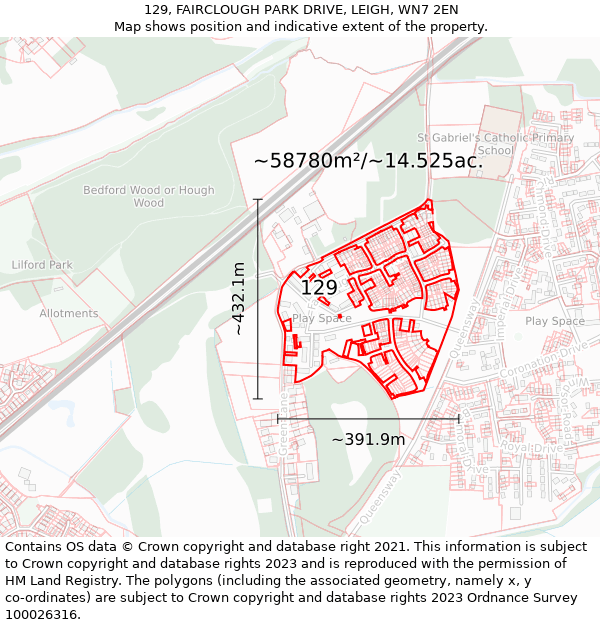 129, FAIRCLOUGH PARK DRIVE, LEIGH, WN7 2EN: Plot and title map