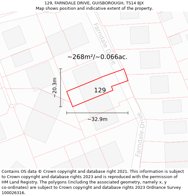 129, FARNDALE DRIVE, GUISBOROUGH, TS14 8JX: Plot and title map