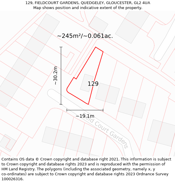 129, FIELDCOURT GARDENS, QUEDGELEY, GLOUCESTER, GL2 4UA: Plot and title map