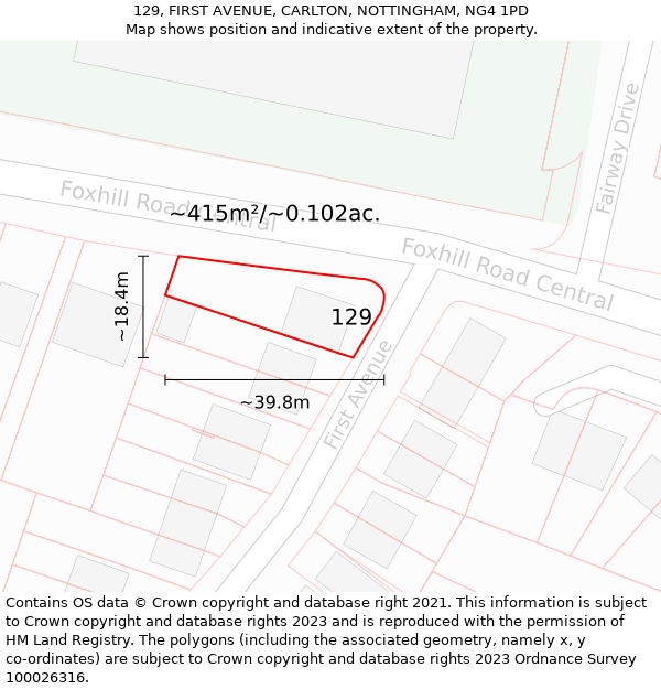 129, FIRST AVENUE, CARLTON, NOTTINGHAM, NG4 1PD: Plot and title map