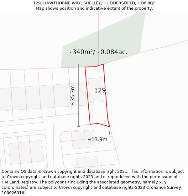 129, HAWTHORNE WAY, SHELLEY, HUDDERSFIELD, HD8 8QF: Plot and title map