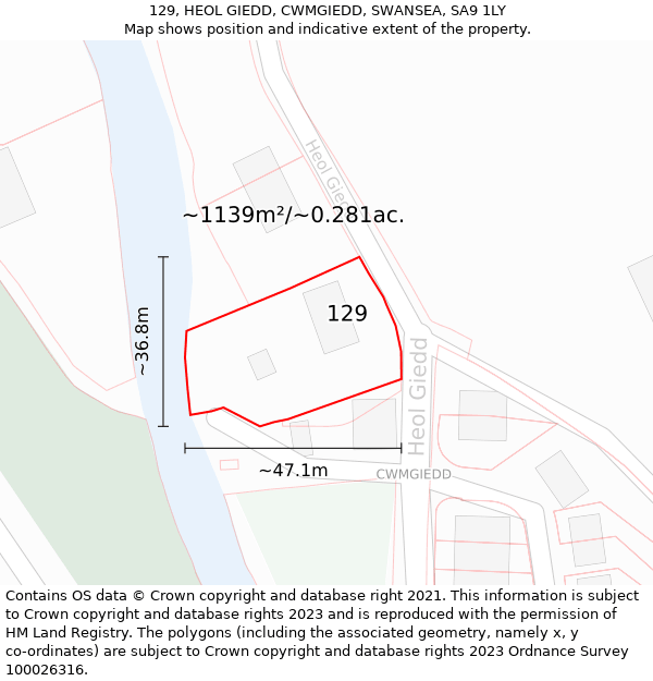 129, HEOL GIEDD, CWMGIEDD, SWANSEA, SA9 1LY: Plot and title map