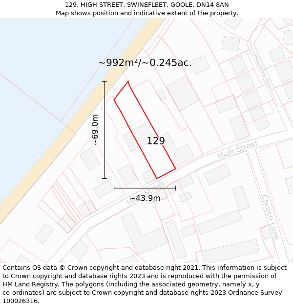 129, HIGH STREET, SWINEFLEET, GOOLE, DN14 8AN: Plot and title map