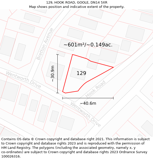 129, HOOK ROAD, GOOLE, DN14 5XR: Plot and title map