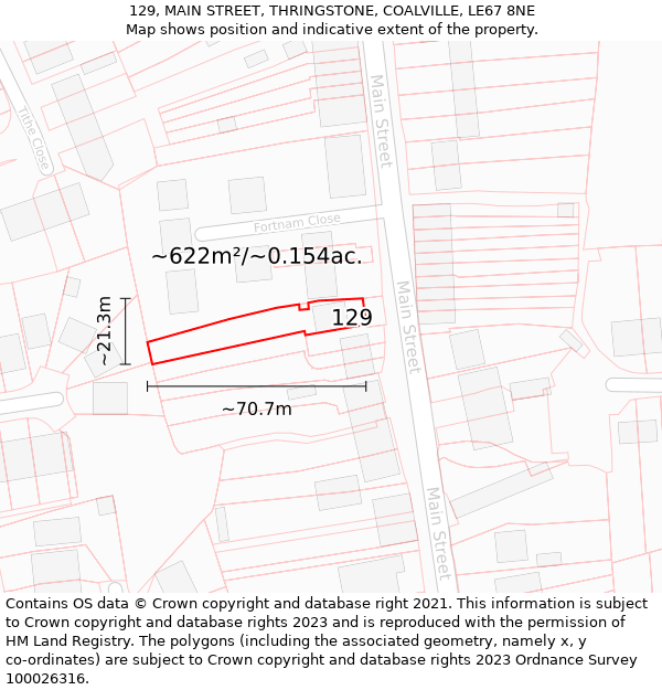 129, MAIN STREET, THRINGSTONE, COALVILLE, LE67 8NE: Plot and title map