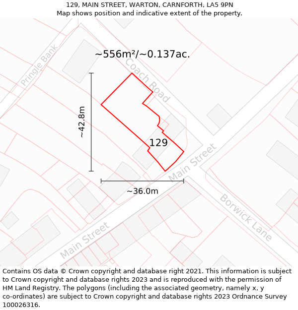 129, MAIN STREET, WARTON, CARNFORTH, LA5 9PN: Plot and title map