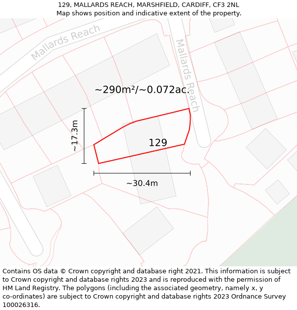 129, MALLARDS REACH, MARSHFIELD, CARDIFF, CF3 2NL: Plot and title map