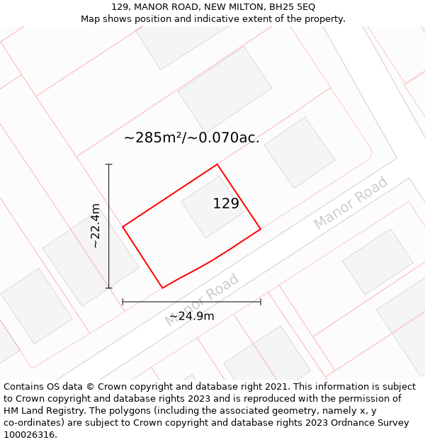 129, MANOR ROAD, NEW MILTON, BH25 5EQ: Plot and title map