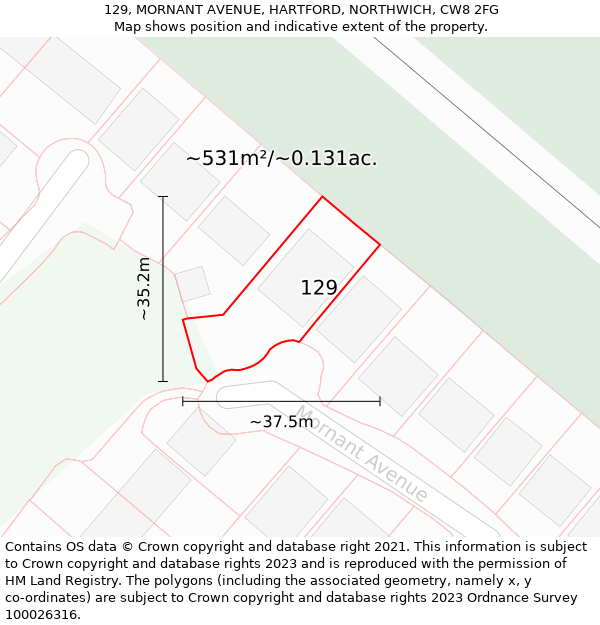 129, MORNANT AVENUE, HARTFORD, NORTHWICH, CW8 2FG: Plot and title map