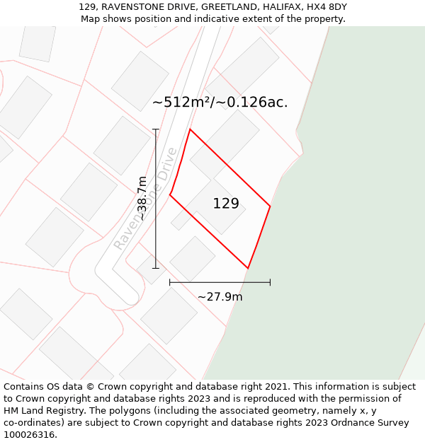 129, RAVENSTONE DRIVE, GREETLAND, HALIFAX, HX4 8DY: Plot and title map