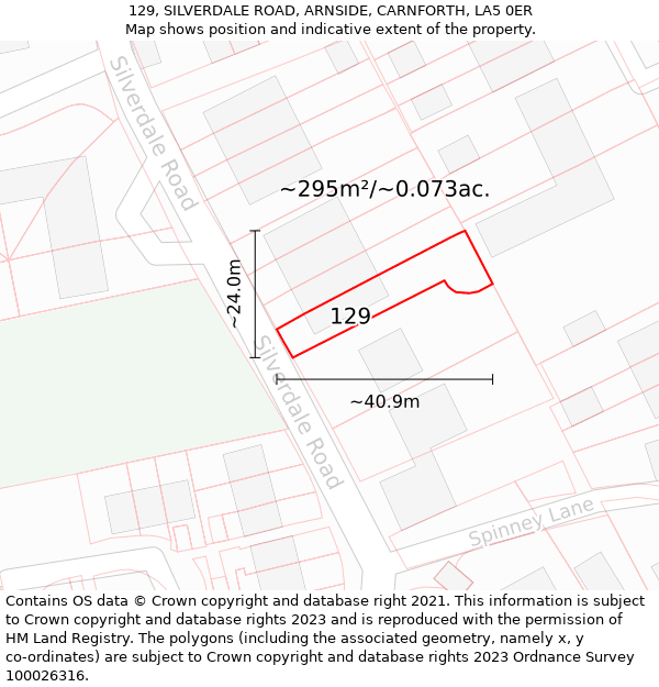 129, SILVERDALE ROAD, ARNSIDE, CARNFORTH, LA5 0ER: Plot and title map