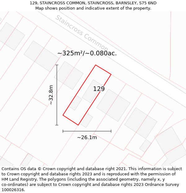 129, STAINCROSS COMMON, STAINCROSS, BARNSLEY, S75 6ND: Plot and title map