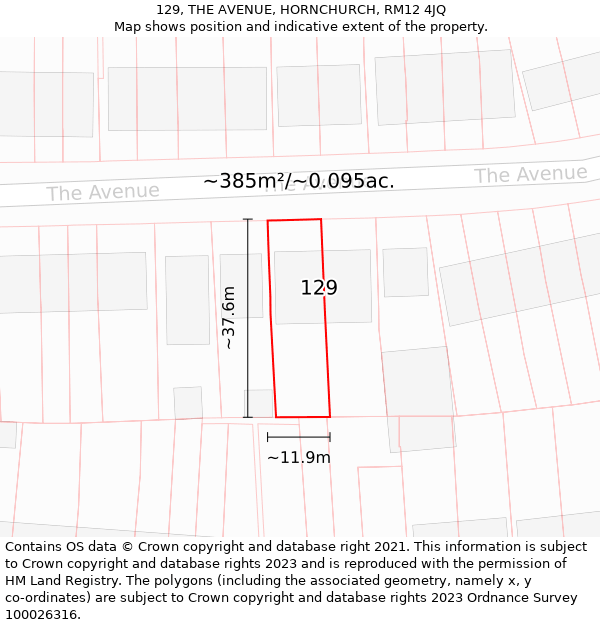 129, THE AVENUE, HORNCHURCH, RM12 4JQ: Plot and title map