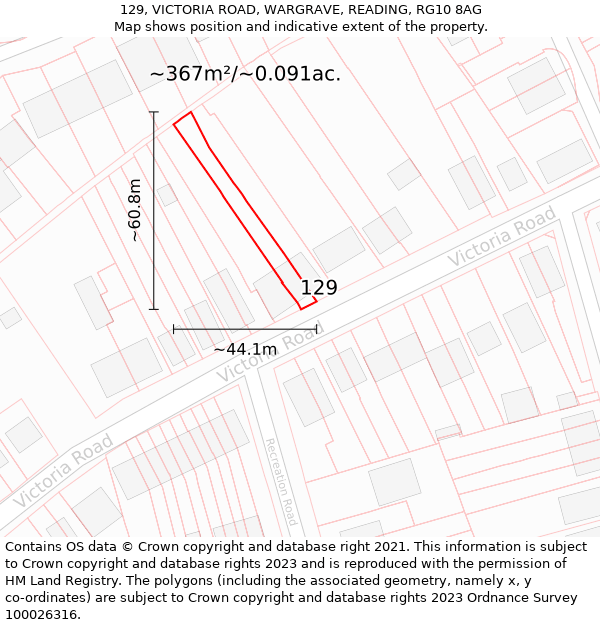 129, VICTORIA ROAD, WARGRAVE, READING, RG10 8AG: Plot and title map