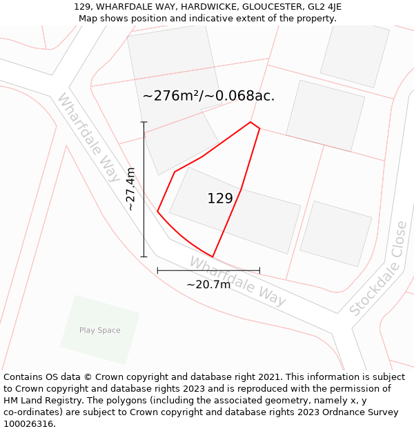 129, WHARFDALE WAY, HARDWICKE, GLOUCESTER, GL2 4JE: Plot and title map