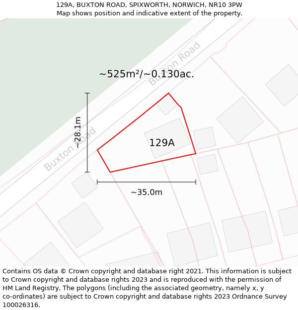 129A, BUXTON ROAD, SPIXWORTH, NORWICH, NR10 3PW: Plot and title map