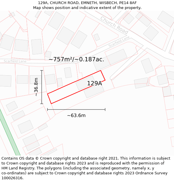 129A, CHURCH ROAD, EMNETH, WISBECH, PE14 8AF: Plot and title map