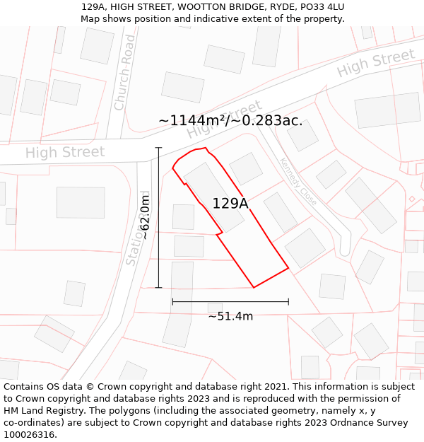 129A, HIGH STREET, WOOTTON BRIDGE, RYDE, PO33 4LU: Plot and title map