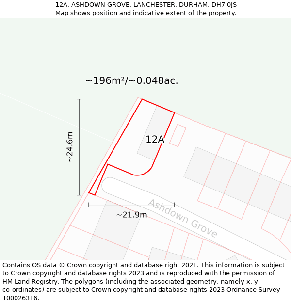 12A, ASHDOWN GROVE, LANCHESTER, DURHAM, DH7 0JS: Plot and title map